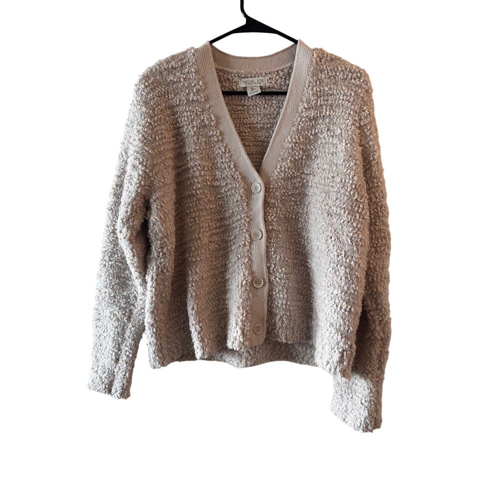 Rachel Zoe Cream Button Down Cozy Fluffy Knit Sweater Women Sz L